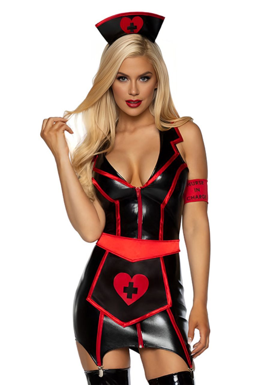 Night Nurse Black Red Bodycon Mini Dress Costume